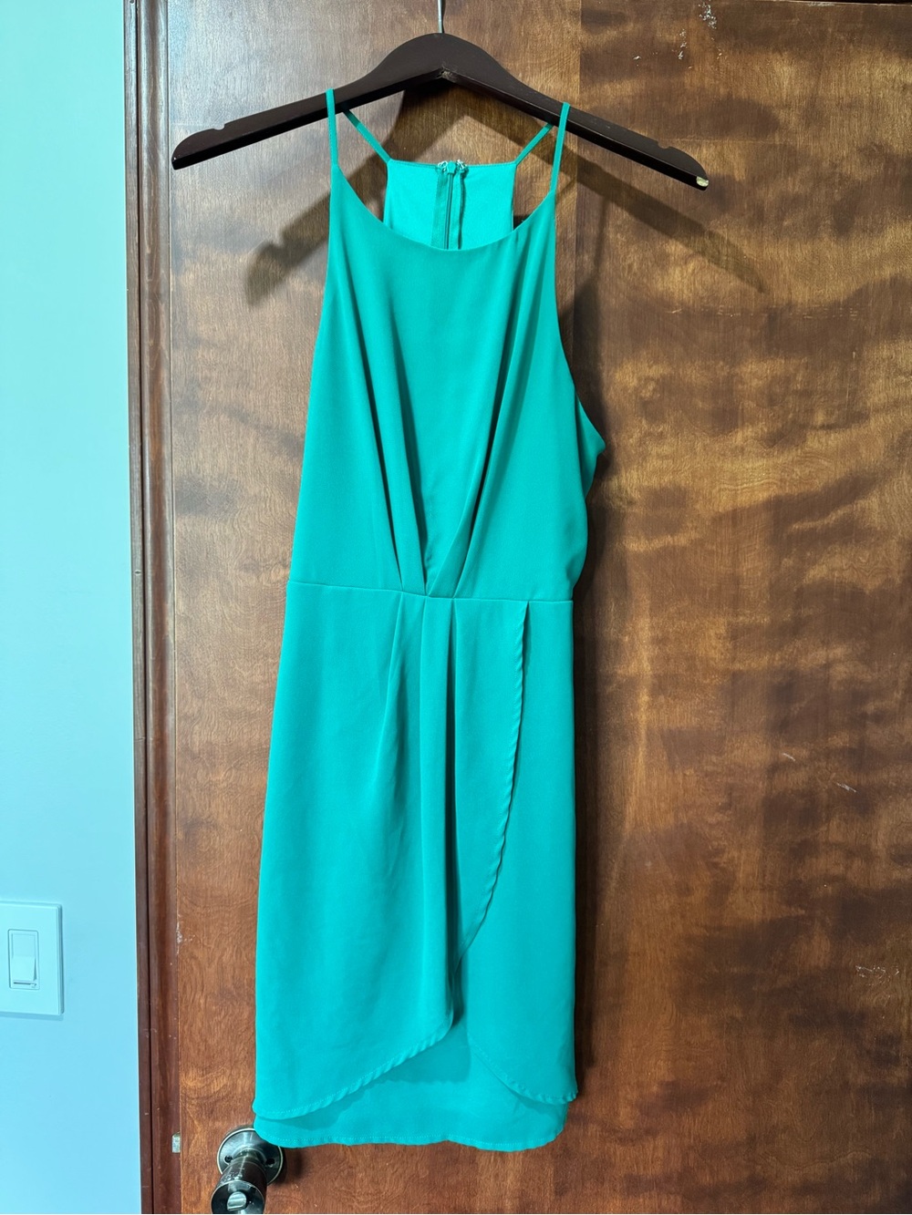 Lulu's Teal High-Neck Wrap-Front Dress